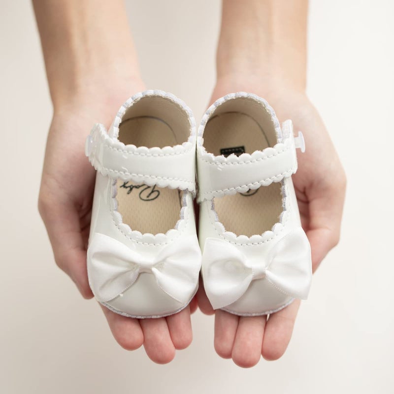 ohsofy Infant Baby Girls Mary Jane Flats Soft Sole Non-Slip Bowknot Princess Wedding Dress Shoes Toddler Crib Shoes - Image 3